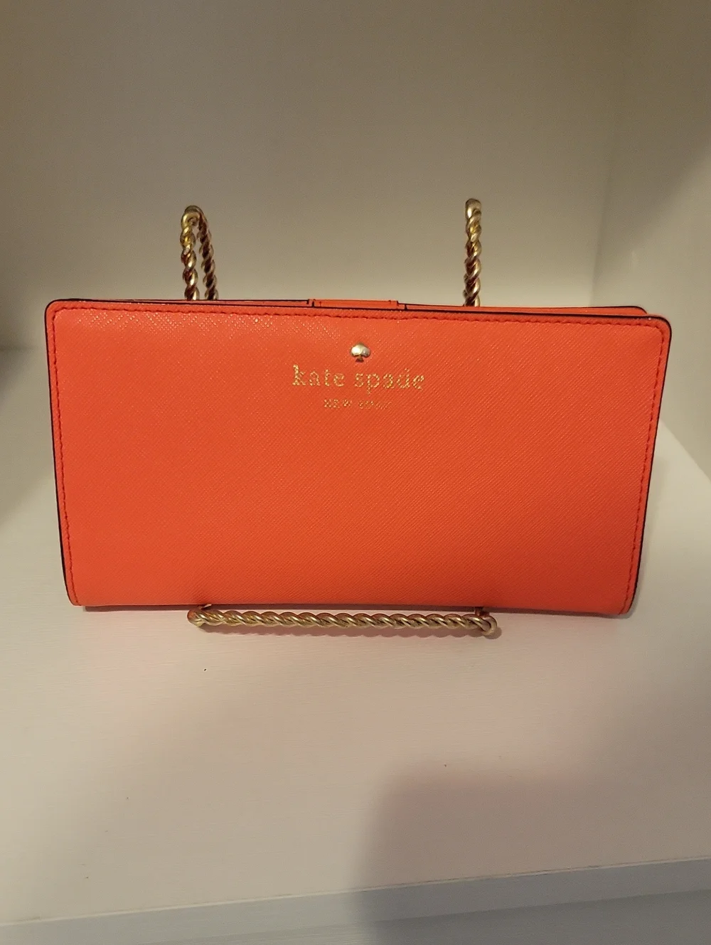 kate spade Bifold snap close orange wallet side zip pouch